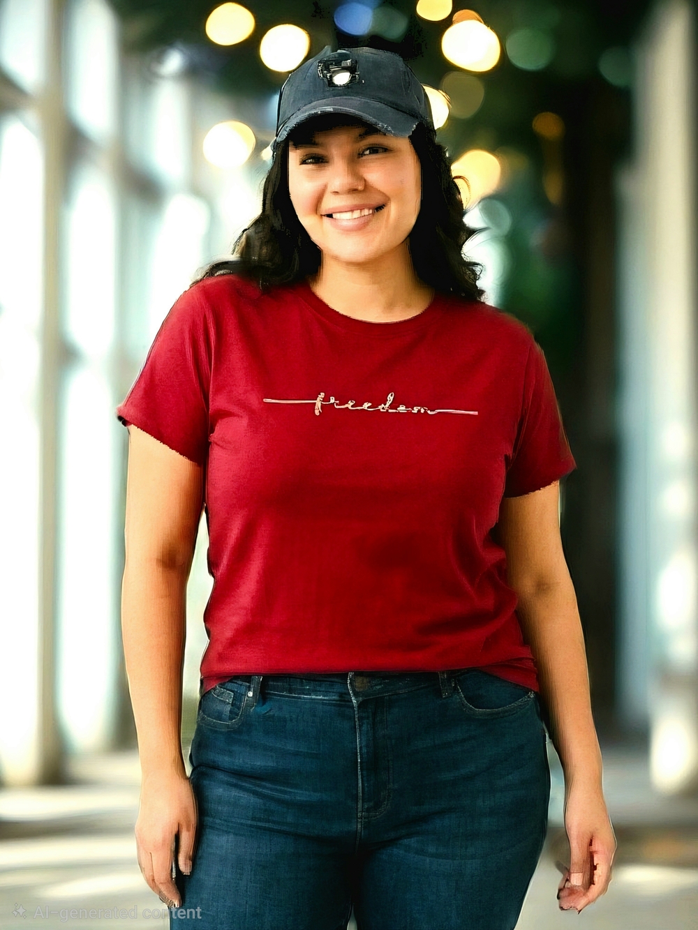 Women's Red 'Freedom' Short Sleeve Graphic Tee